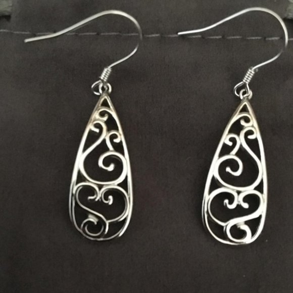 Elegant Drop Earrings Sterling Silver Dangle Dangling Teardrop Ladies Jewelry - Picture 4 of 11